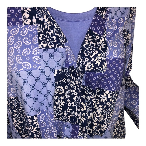 Comfort Code 3/4 Sleeve Cardigan & Matching Tank Set in Blue Patchwork. NWT! - Picture 4 of 4
